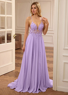 Lolanthe Purple V-neck Floral Embroidery Lace Prom Dress image3