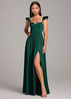 Azazie Denisse Brautjungfernkleider A-Linie Gestreift Stretch-Satin Kleid Smaragd image4