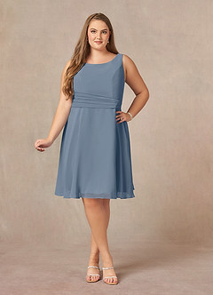 Azazie Shirley Mère de la mariée Robes Robe Trapèze en Mousseline de soie Plissé Scoop Violet Crépusculaire image11
