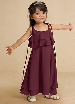 Azazie Temi Flower Girl Dresses Cabernet A-Line Spaghetti Strap Chiffon Dress image8