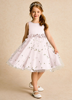Azazie Starri Flower Girl Dresses Blushing Pink Ball-Gown Beaded Matte Satin Dress image3