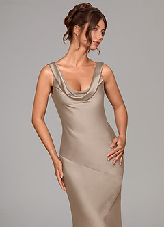 Azazie Rylina Bridesmaid Dresses Taupe Mermaid Stretch Satin Dress image6