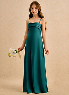 Azazie Mirabella Girls Formal vestidos de niña de las flores Vestido Pavo Real de Satén Elástico de Recto con Escote corazón image2