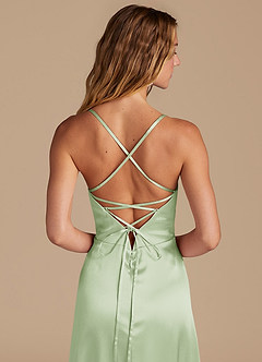 Azazie Mei Bridesmaid Dresses Dusty Sage A-Line Metallic Satin Dress image2