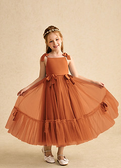Azazie Jaci Flower Girl Dresses Cinnamon A-Line Spaghetti Strap Chiffon Dress image4