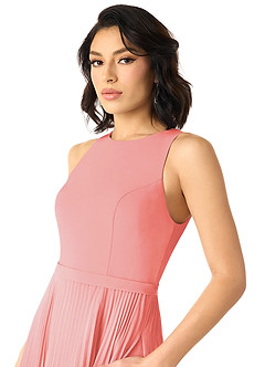 Azazie Lindie Final Sale Coral A-Line Scoop Pleated Chiffon Dress image4