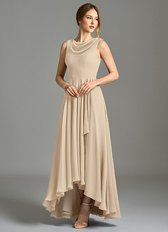 Azazie Wonderland Bridesmaid Dresses Champagne A-Line Pleated Chiffon Dress image3