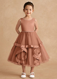 Azazie Posy Blumenmädchenkleider A-Linie Mit Perlen Tüll Kleid Bronzer image1
