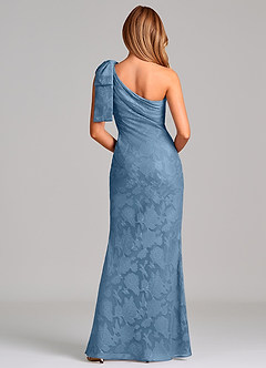 Azazie Yuanna Venta Final Vestido de Azul Acero de Devorado Floral de Corte Sirena con Hombro unilateral image6