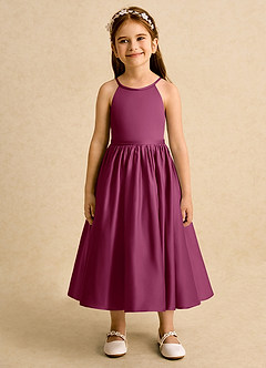 Azazie Indi Flower Girl Dresses Mulberry A-Line Bow Matte Satin Dress image6