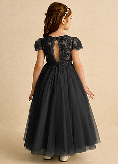 Azazie Puff Flower Girl Dresses Black Ball-Gown Lace Tulle Dress image1