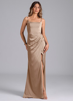 Azazie Donielle Bridesmaid Dresses Taupe Mermaid Corset Stretch Satin Dress image4