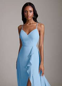 Azazie Naeem Robes de demoiselle d'honneur Robe Trapèze en Mousseline de soie Col V à volants Poudre Bleue image6