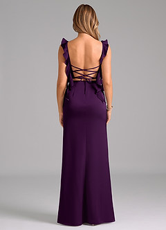 Azazie Jessamine Bridesmaid Dresses Grape A-Line Corset Stretch Satin Dress image6