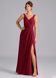 Azazie Bernice Bridesmaid Dresses Burgundy A-Line Pleated Chiffon Dress image1