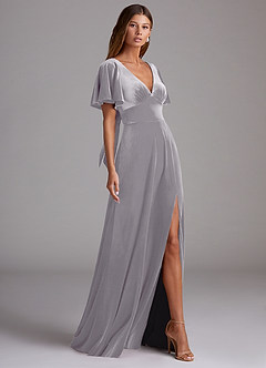 Azazie Kimber Bridesmaid Dresses French Lilac A-Line with Pockets Velvet Dress image3