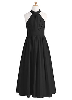 Azazie Iman Junior Black A-Line Pleated Chiffon Dress image6