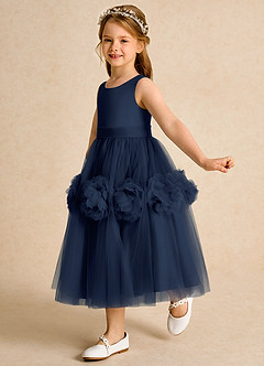 Azazie Vola Flower Girl Dresses Dark Navy Ball-Gown Sleeveless Tulle Dress image4