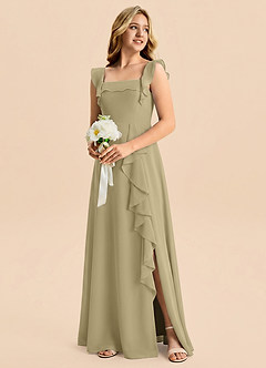 Azazie Nori Junior A-Linie Gestreift Chiffon Kleid Moosgrün image4