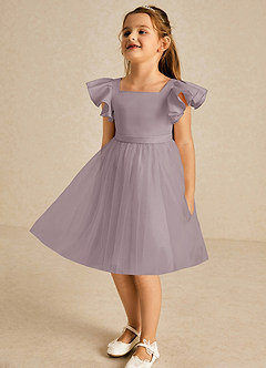 Azazie Kaeya Robe Demoiselle D'honneur Fillette Robe Trapèze en Tulle Arc Crépuscule image4