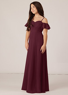 Azazie Juna Junior Cabernet A-Line Off the Shoulder Chiffon Dress image3
