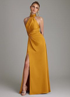 Azazie Gracelynn Brautjungfernkleider Etui Plissee Stretch-Satin Kleid Butterscotch image5