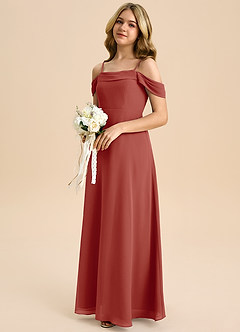 Azazie Anselie Junior Robe Trapèze en Mousseline de soie Épaule décolletée Terracotta image6