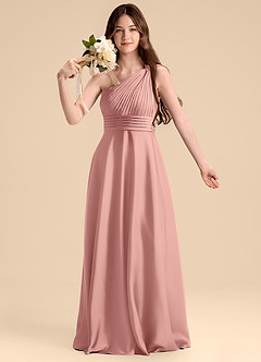 Azazie Charlize Junior Rosette A-Line Pleated Stretch Satin Dress image6