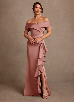 Azazie Kirsty vestidos de madre de la novia Vestido de Rosetón de Satén Elástico de Corte Recto con Vestidos sin tirantes image1