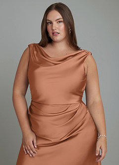 Azazie Kieryn Bridesmaid Dresses Bronzer Mermaid Pleated Stretch Satin Dress image11