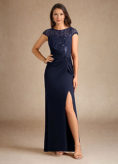 Azazie Santa Clarita Mother of the Bride Dresses Dark Navy Mermaid Sequins Stretch Crepe Dress image7