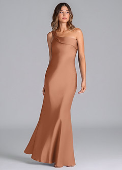 Azazie Driea Brudtärnklänningar Klä av Sjöjungfru i Stretch Satin Ena axeln Bronzer image3