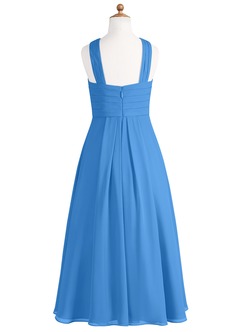 Azazie Kaleigh Junior Blue Jay A-Line Pleated Chiffon Dress image7