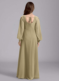 Azazie Bondi Junior Moss Green A-Line Blouson Chiffon Dress image2