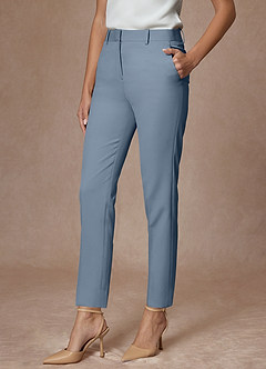 Whitney Dusty Blue Structured Stretch Full Length Dress Pants