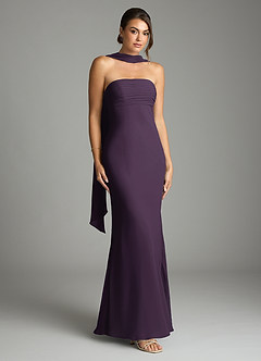 Azazie Saylor Vestidos de damas de honor Vestido de Ciruela de Gasa de Corte Sirena con Sin tirantes image1