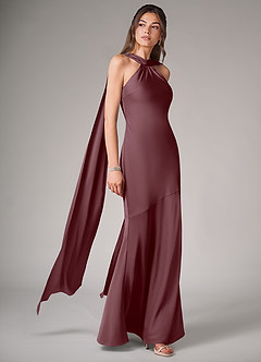 Azazie Kinsley Bridesmaid Dresses Sangria Mermaid Side Slit Stretch Satin Dress image3