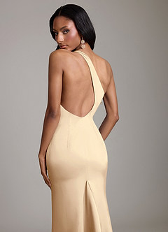Azazie Voni Robes de demoiselle d'honneur Robe Sirène en Satin extensible Une épaule Champagne image4