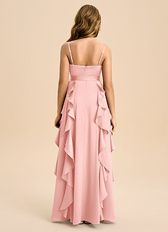 Azazie Peyton Junior Powder Pink A-Line Pleated Stretch Satin Dress image3