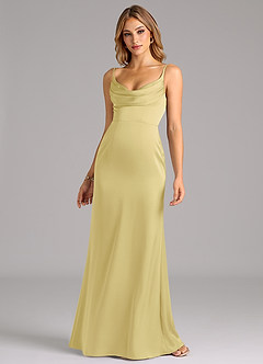 Azazie Aimee Robes de demoiselle d'honneur Robe Trapèze en Satin extensible Encolure en Forme de Cœur Sorbet Citron image4