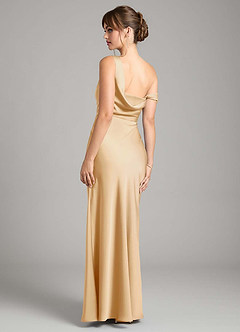 Azazie Madelyn Bridesmaid Dresses Gold Mermaid One Shoulder Stretch Satin Convertible Dress image2
