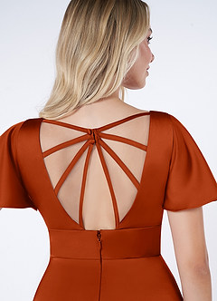 Azazie Lani Bridesmaid Dresses Paprika A-Line Flounce Sleeve Stretch Satin Dress image3