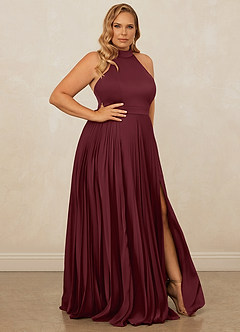 Christian Siriano Bridal for Azazie 1007 Bridesmaid Dresses Cabernet A-Line Pleated Stretch Satin Dress image10