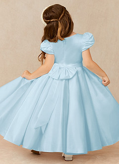 Azazie Jewel Flower Girl Dresses Sky Blue Ball-Gown Pleated Matte Satin Dress image2