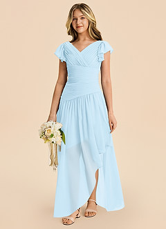 Azazie Pia Junior Sky Blue A-Line Pleated Chiffon Dress image5