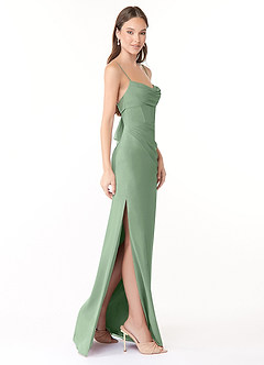 Azazie Mai Vestidos de damas de honor Vestido de Matcha de Gasa de Corte Recto con Plisado image3