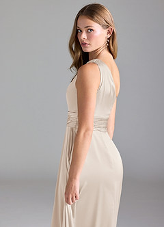 Azazie Dallas Bridesmaid Dresses White Alabaster A-Line One Shoulder Stretch Satin Dress image7