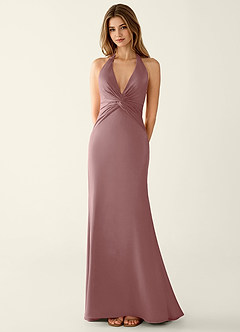 Clio Dusty Rose Satin V-neck Mermaid Prom Dress image3