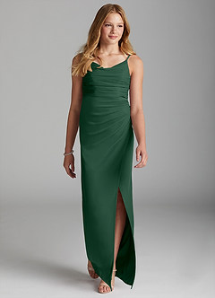 Azazie Deandra Junior Vestido de Verde Oscuro de Malla de Recto image3
