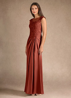 Azazie Santa Barbara Mère de la mariée Robes Robe Fourreau en Satin extensible Plissée Terracotta image6